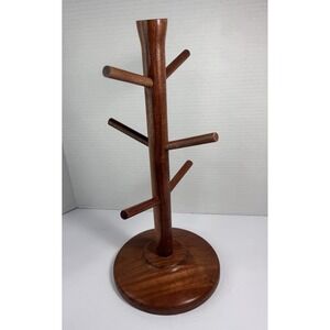 Hearth Hand Magnolia Wooden Mug Tree Rack Stand 6 Hook Natural Finish Acacia 15"